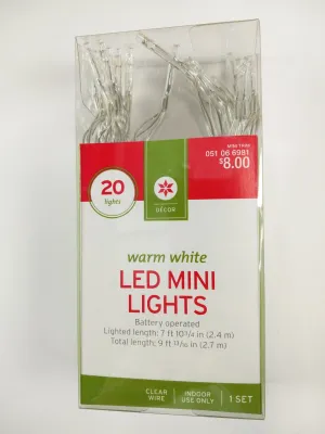 20 ct Warm White LED Mini Lights Battery Powered