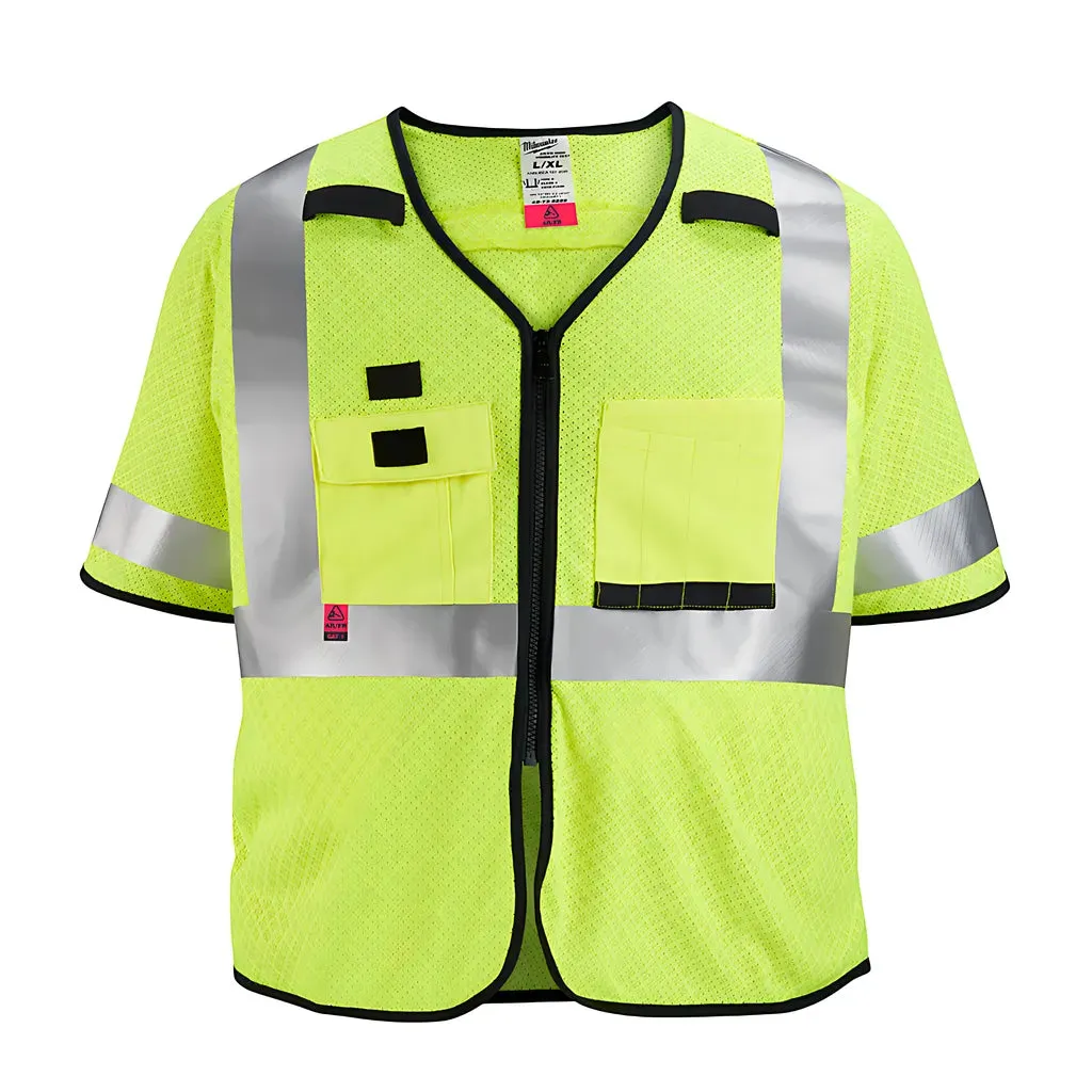 AR/FR Cat. 1 Class 3 High Visibility Yellow Mesh Safety Vest - 4XL/5XL