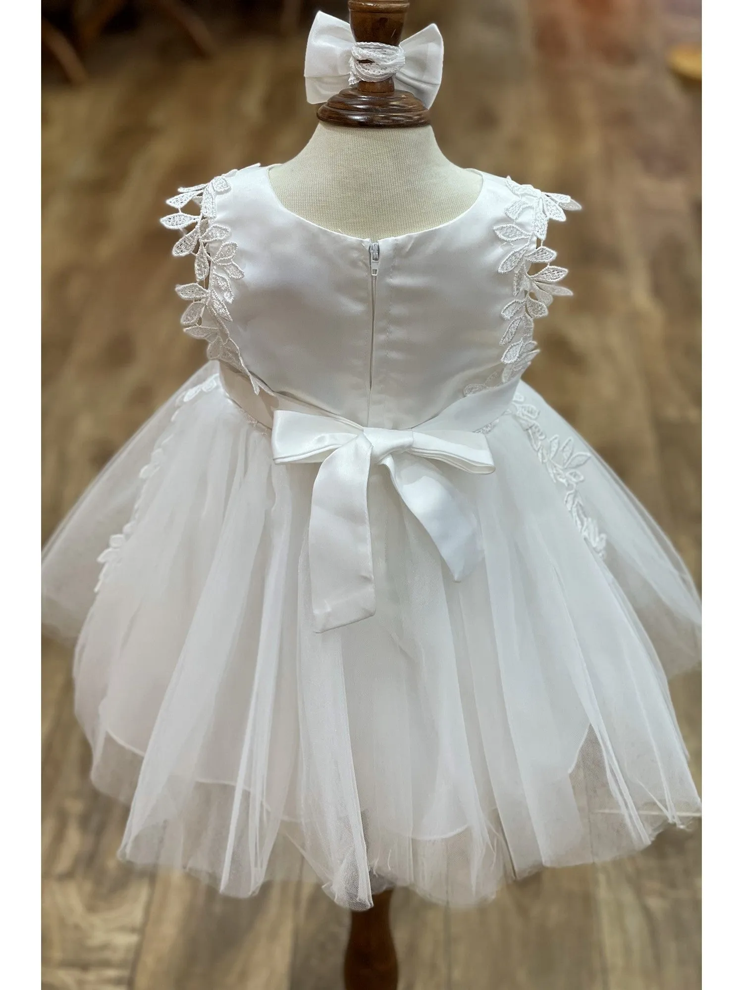 Baby Girls Lala & Erina Ivory Satin Lace Headband Flower Girl Dress 3-24M