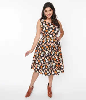 Black Multicolor Ditsy Floral Swing Dress