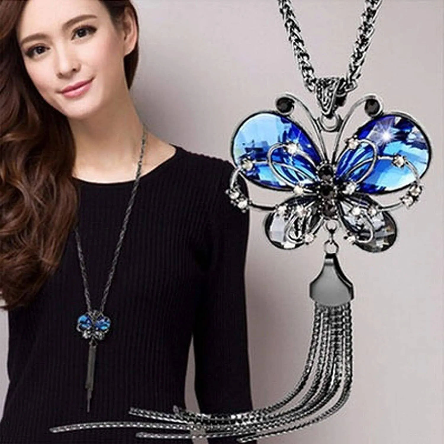 Butterfly Pendant with Blue Stones