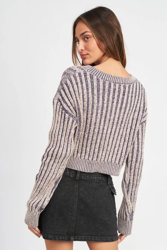 Contrasted Cable Knit Sweater