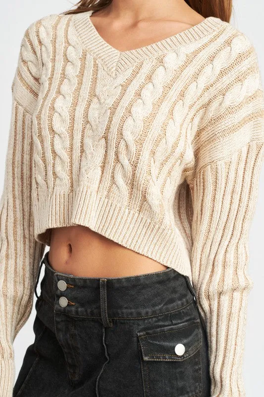 Contrasted Cable Knit Sweater