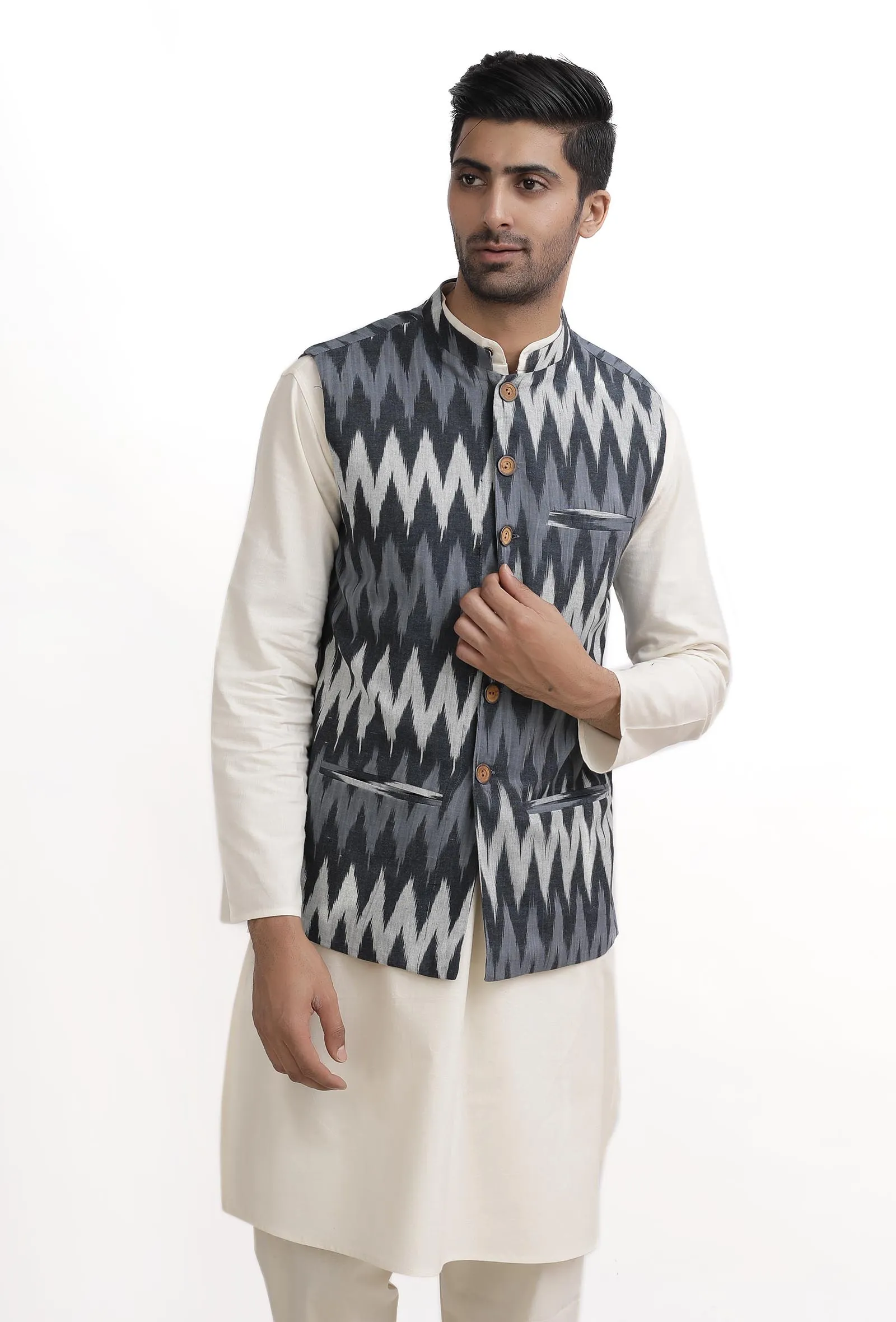 Indigo Blue Ikat Nehru Jacket