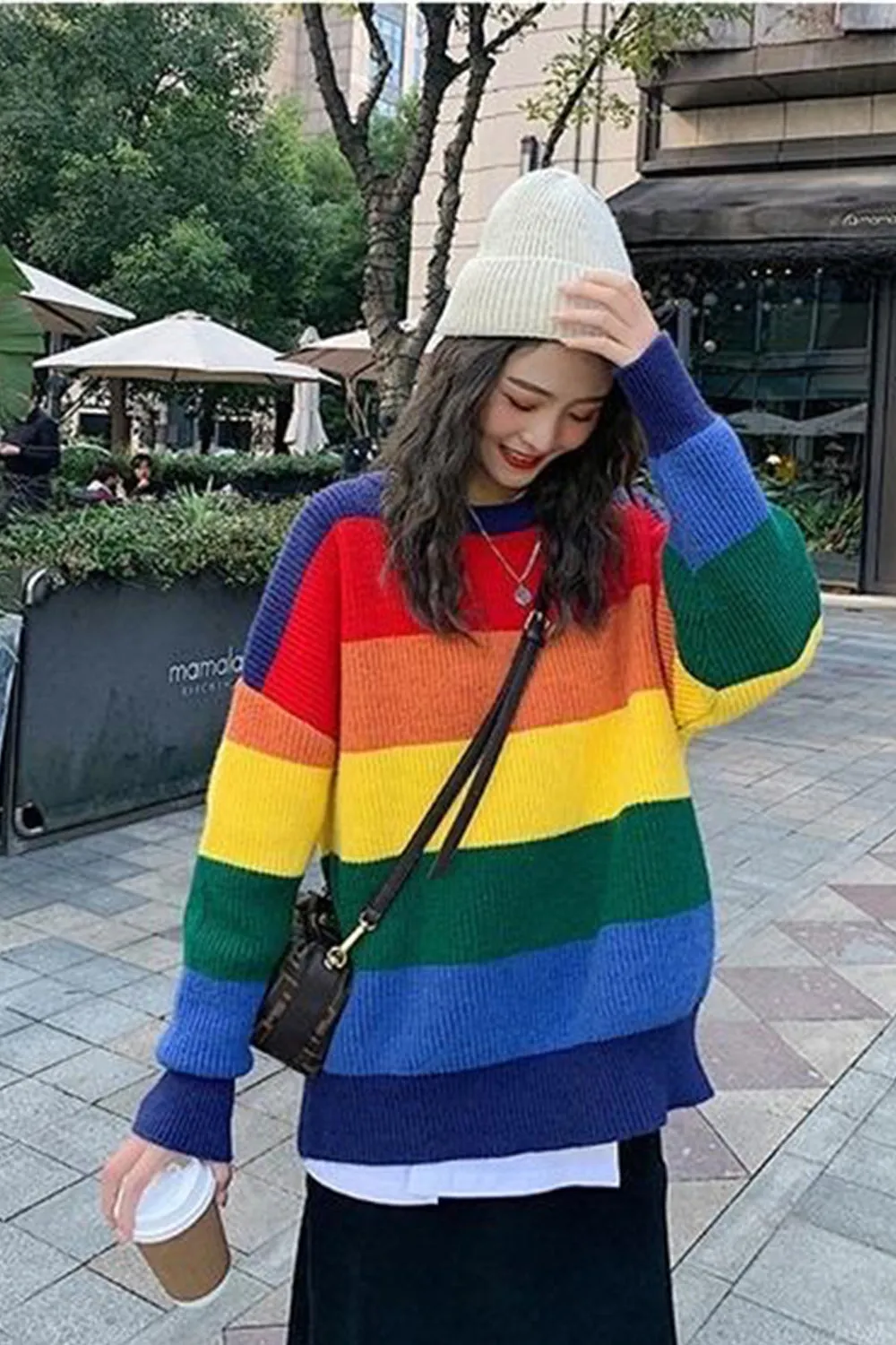 KittenAlarm - Loose Rainbow Warm Knitted Sweater