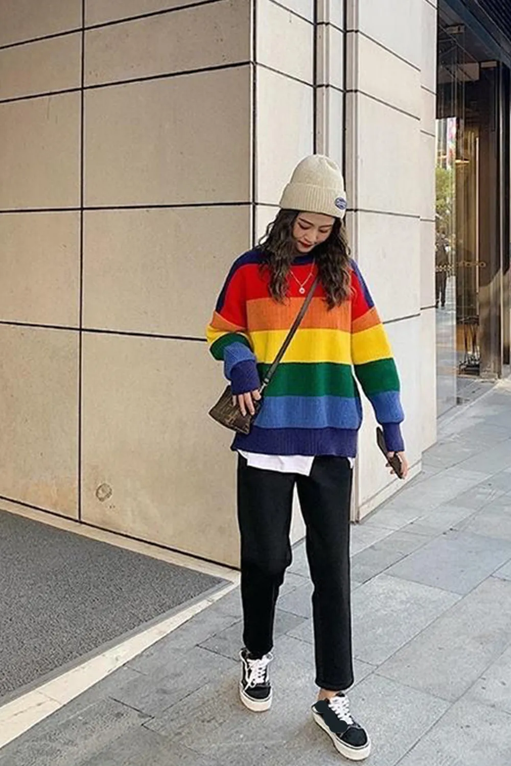 KittenAlarm - Loose Rainbow Warm Knitted Sweater