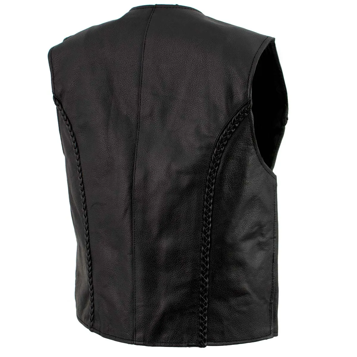 Ladies XS776 Black Braided Motorcycle Vest with Zipper Closure