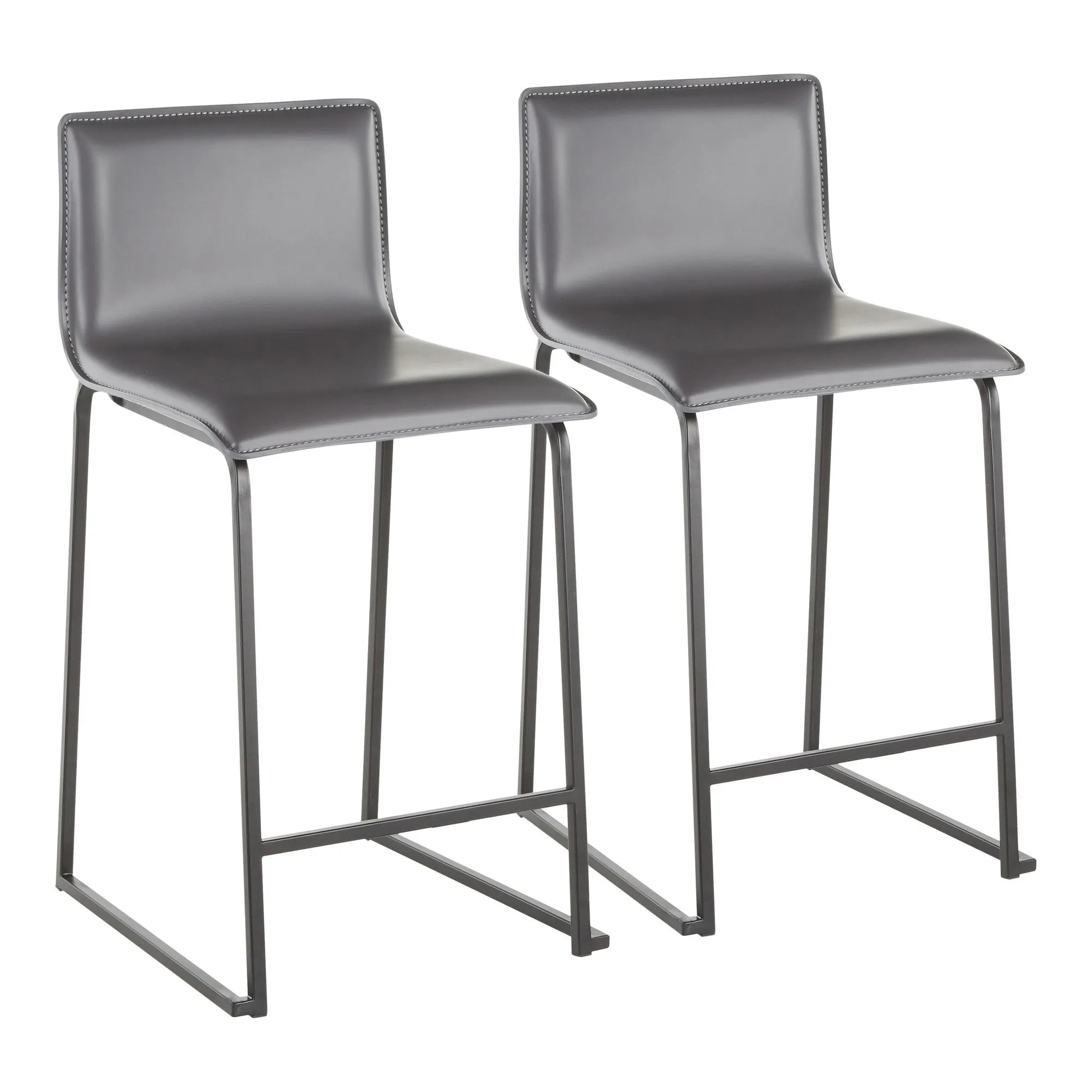 Mara 26 inch Contemporary Counter Stool in Black Metal and Grey Faux Leather by LumiSource - Set of 2