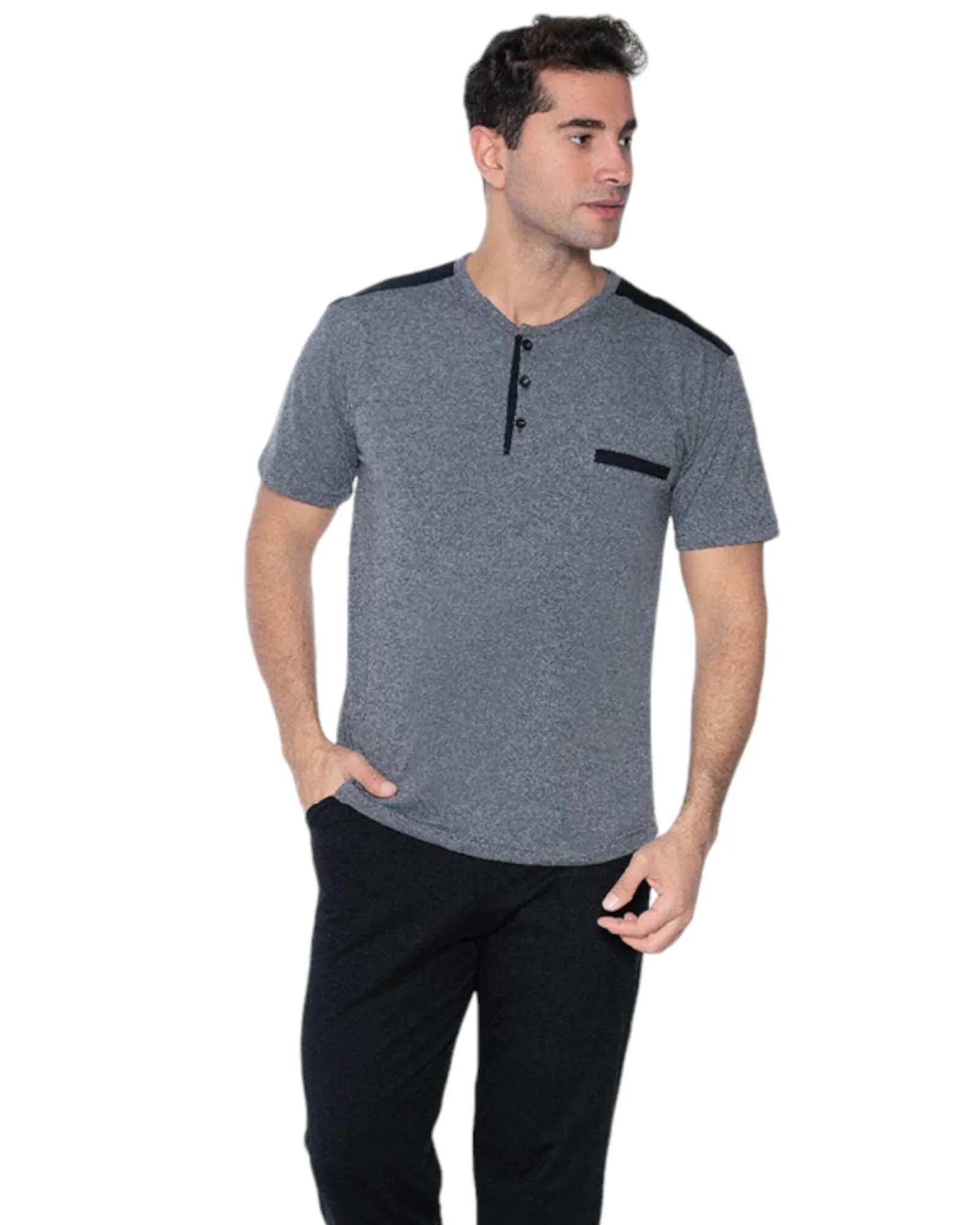 Men'Comfortable Lounge Set Plain Long Pants with Matching Short Sleeve Round Neck T-Shirt