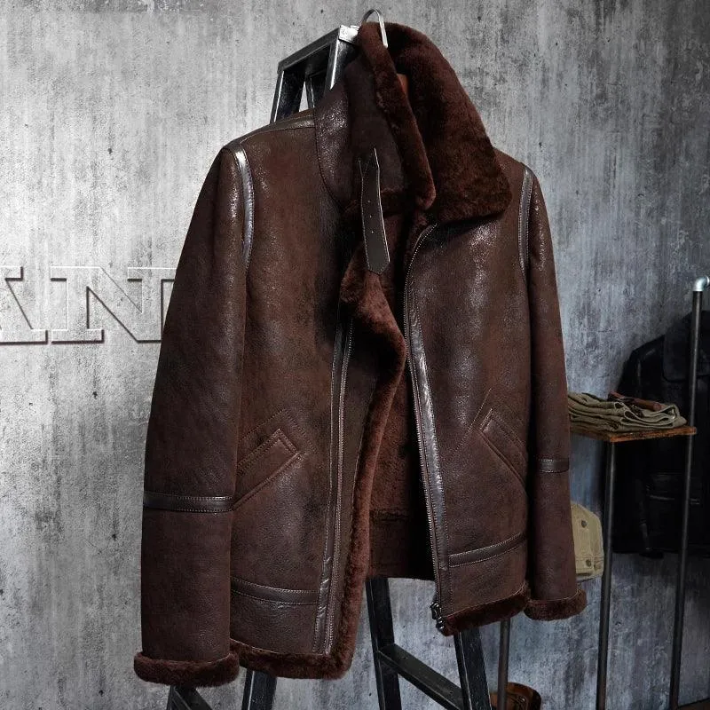 Men's Classic B3 Sheepskin Shearling Leather Jacket in Brown