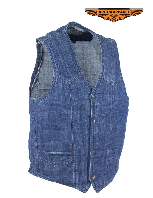 Mens Dark Blue Motorcycle Denim Vest