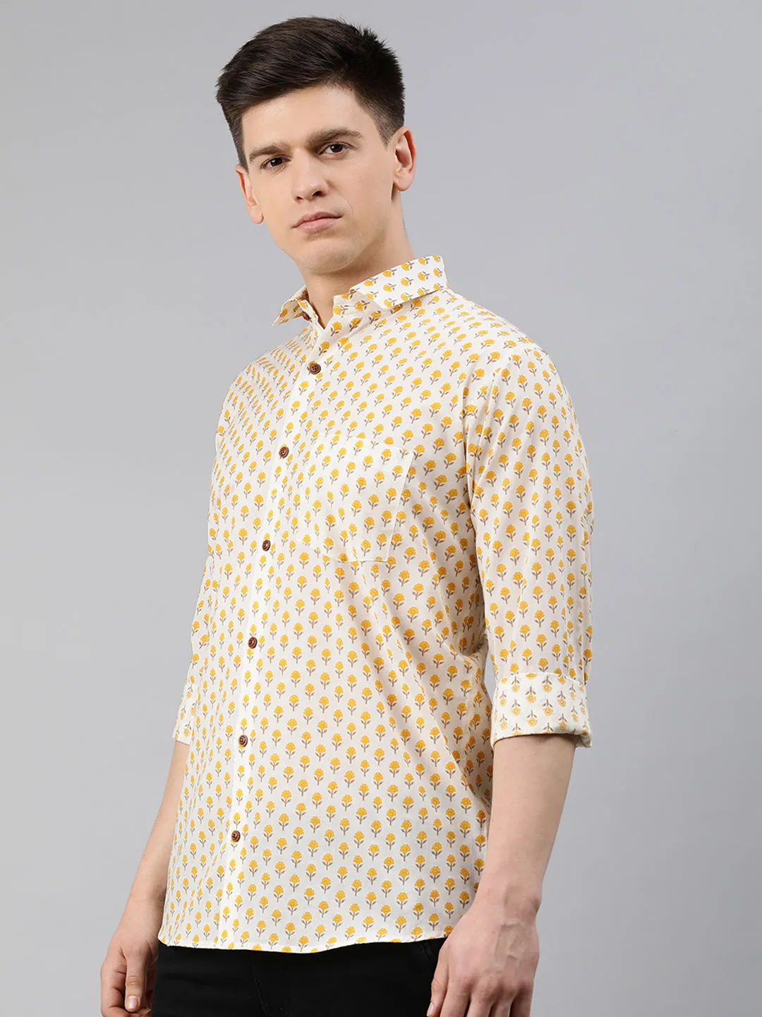 Men's Off White Cotton Full Sleeves Shirts For Men - Taantav