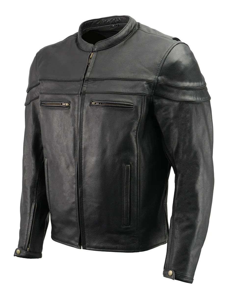 Men’s Premium Buffalo Black Leather Motorcycle Jacket with CE Armor