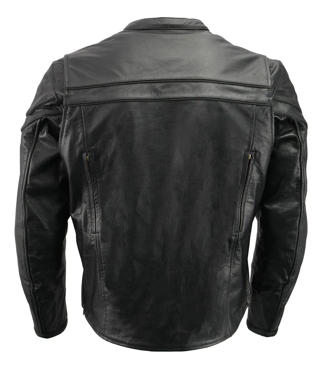 Men’s Premium Buffalo Black Leather Motorcycle Jacket with CE Armor