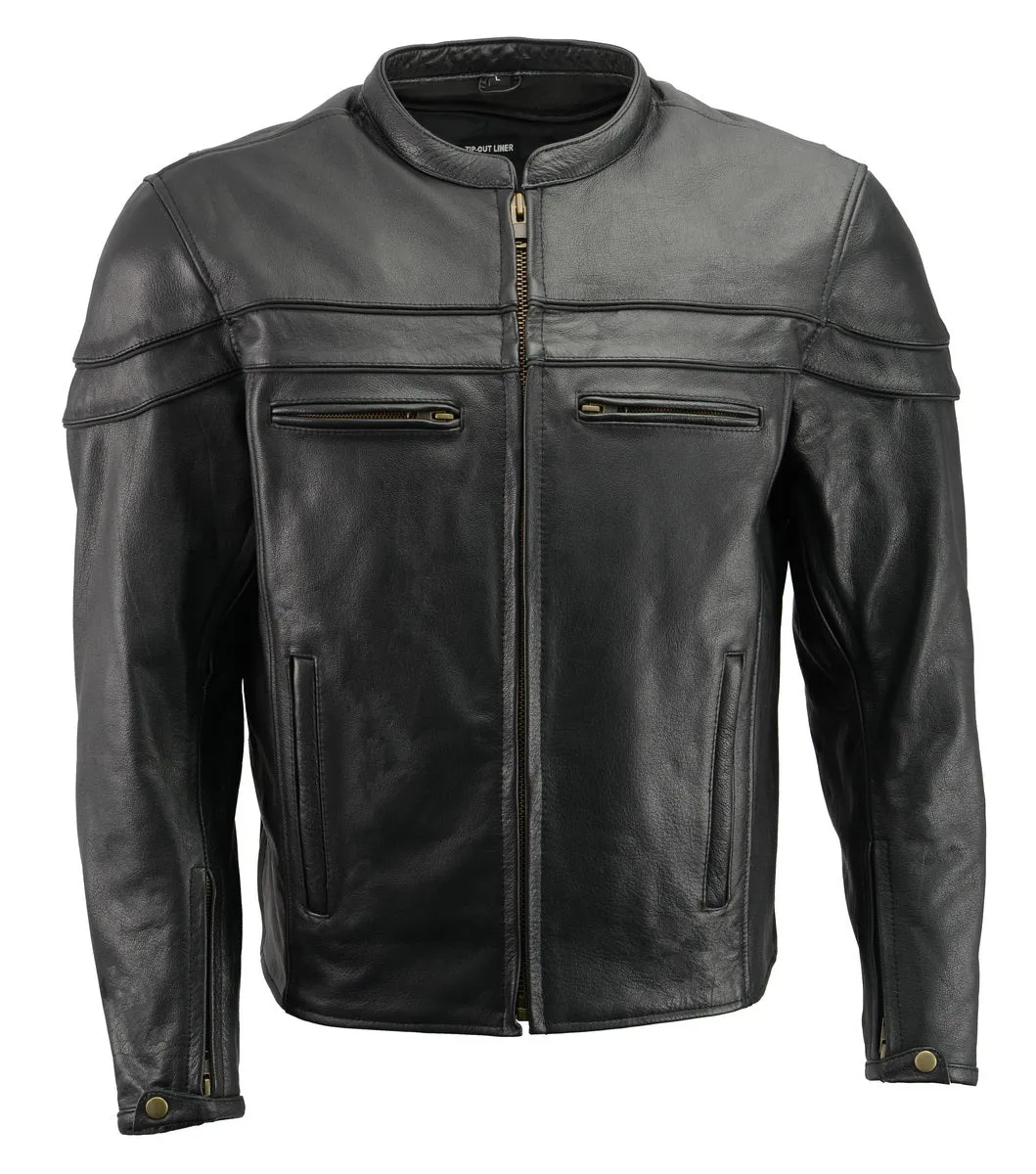 Men’s Premium Buffalo Black Leather Motorcycle Jacket with CE Armor