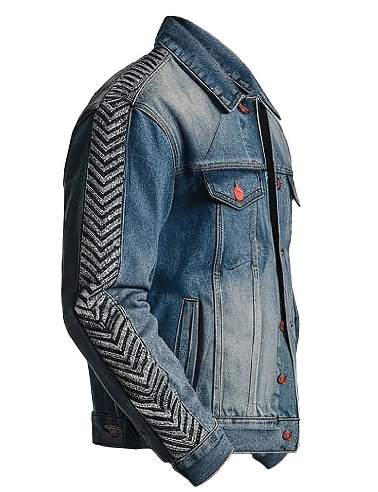 Men's Vintage Blue With Chevron Sleeve Denim Jacket