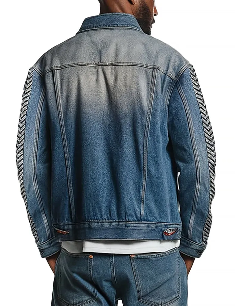 Men's Vintage Blue With Chevron Sleeve Denim Jacket