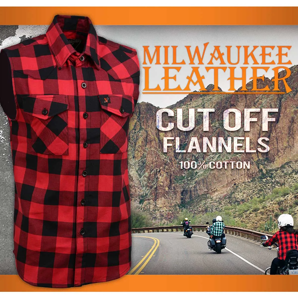 Milwaukee Leather MPM1649 Men’s Classic Black and Red Button-Down Flannel Cut Off Sleeveless Casual Shirt