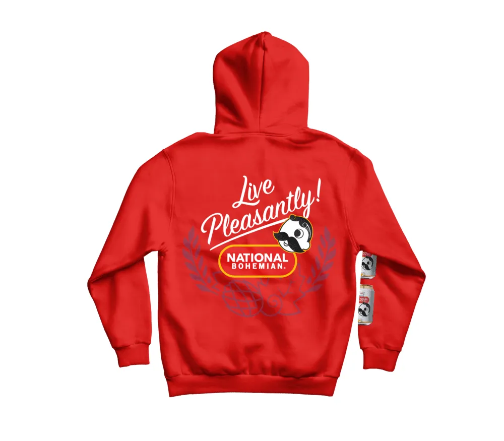 National Bohemian - Live Pleasantly Signature Can Sleeve (Red) / Hoodie