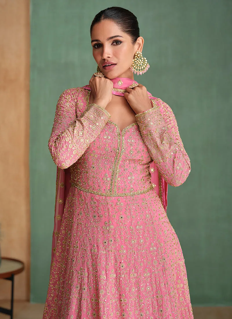 Pink Ombré Traditional Embroidery Festive Anarkali Dress