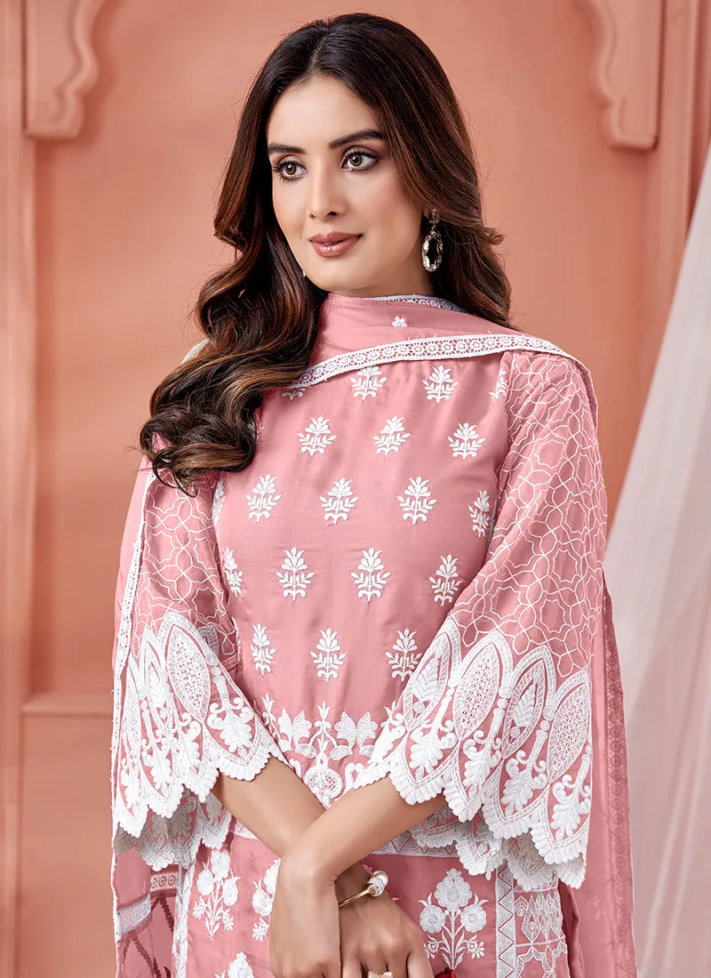 Pink Phulkari Embroidery Pakistani Pant Suit