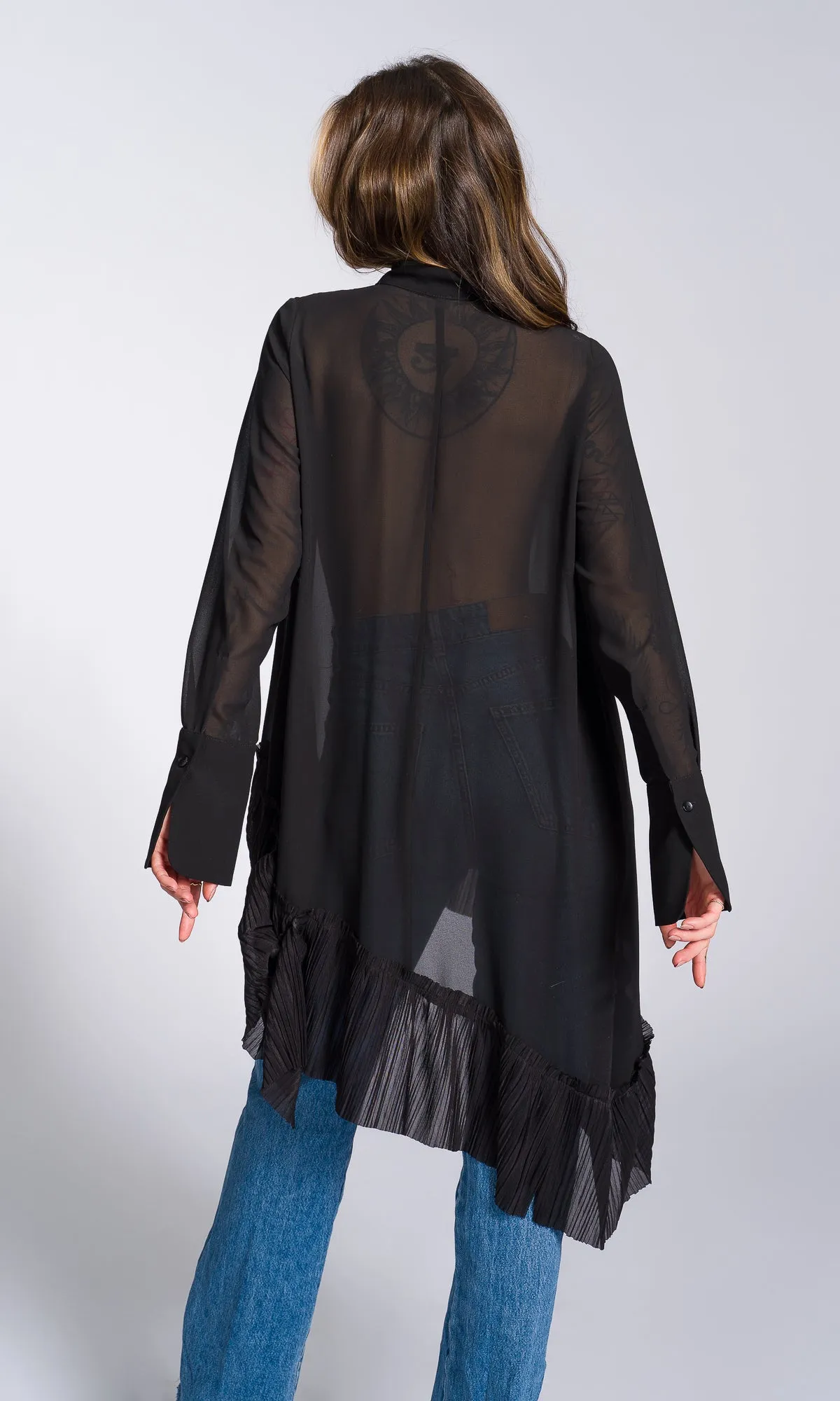 Pleated Hem Asymmetric Chiffon Shirt