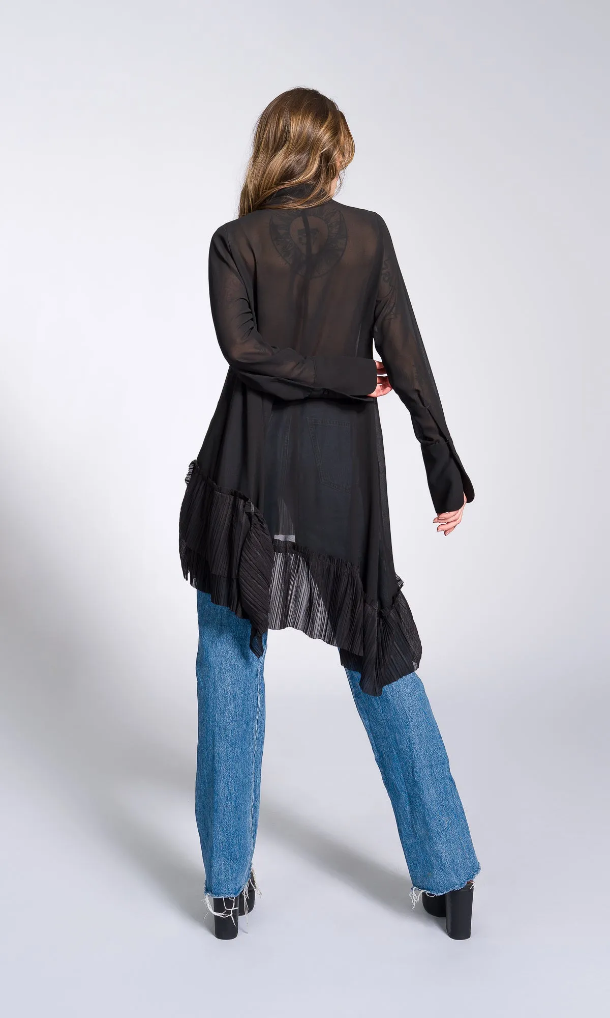 Pleated Hem Asymmetric Chiffon Shirt