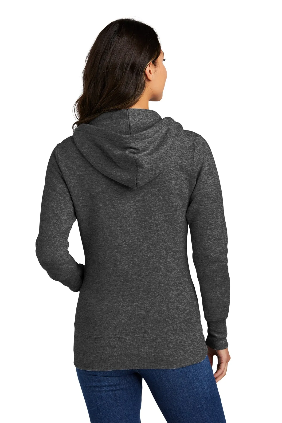 Port & Company Ladies Core Fleece Branded Zip Hoodies, Dark Heather Grey