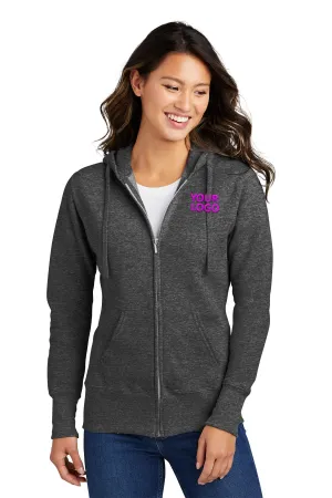 Port & Company Ladies Core Fleece Branded Zip Hoodies, Dark Heather Grey