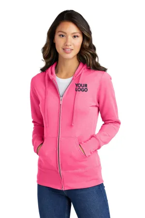 Port & Company Ladies Core Fleece Custom Zip Hoodies, Neon Pink