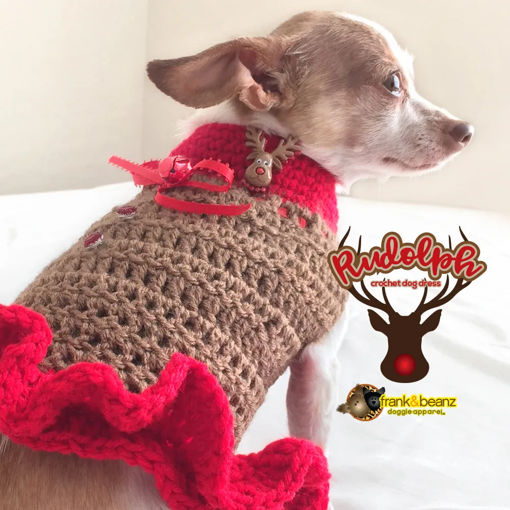 Rudolph the Reindeer Warm Winter Handmade Crochet Dog Dress