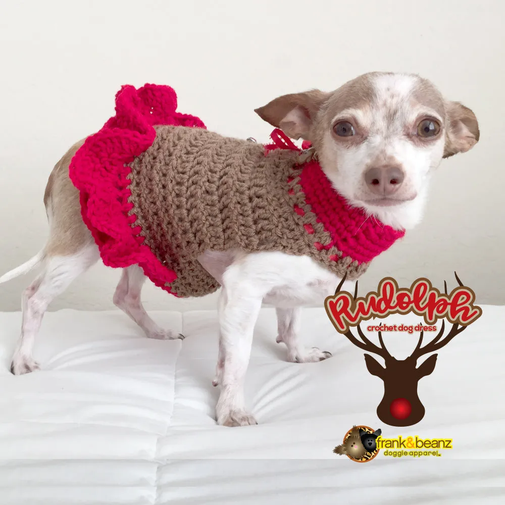 Rudolph the Reindeer Warm Winter Handmade Crochet Dog Dress