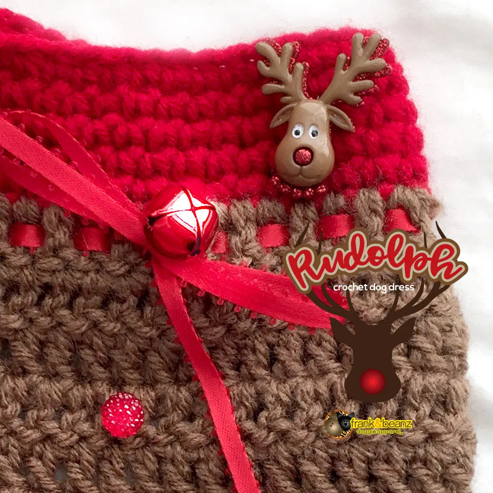 Rudolph the Reindeer Warm Winter Handmade Crochet Dog Dress