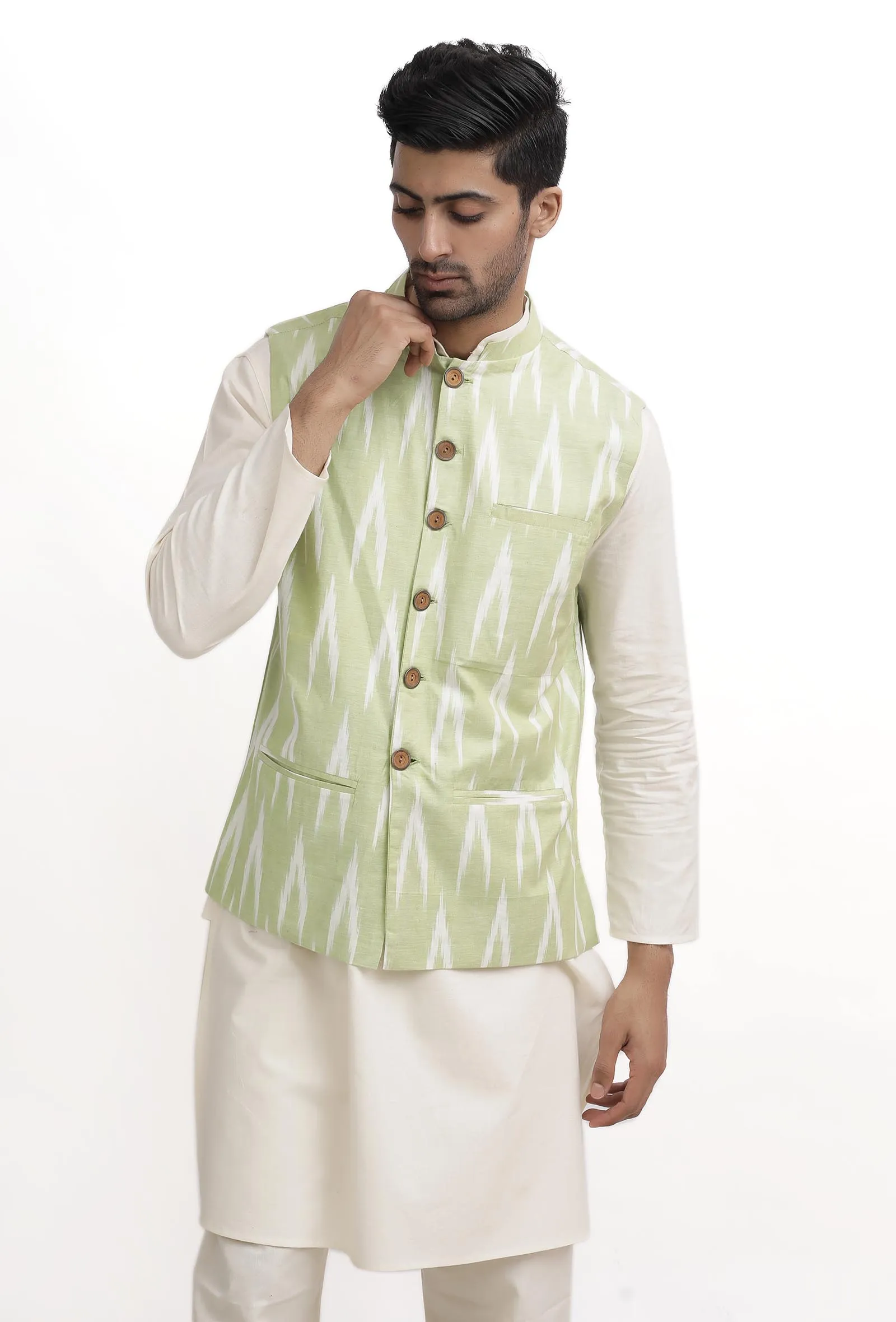 Sea Green Ikat Nehru Jacket