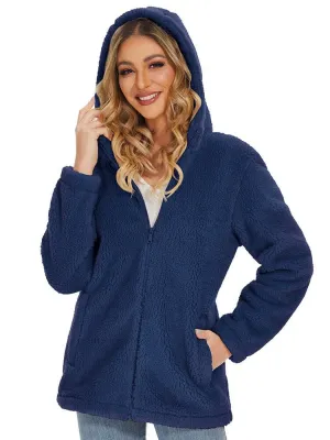 Stylish Fluffy Women's Jacket with Hood with Zipper - SF0905