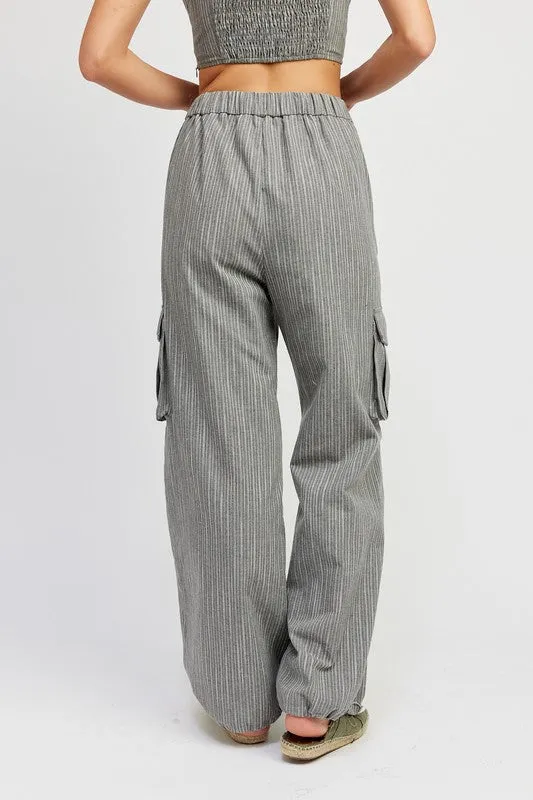 TEEK - STRIPED DRAWSTRING CARGO PANTS