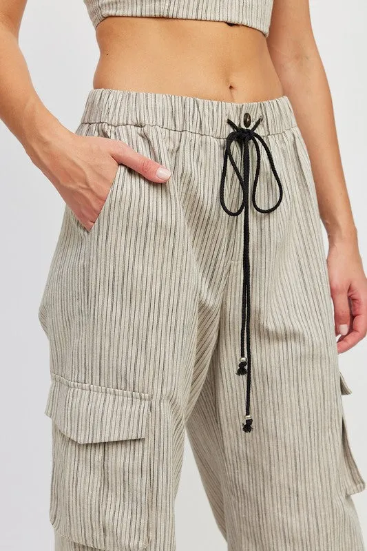 TEEK - STRIPED DRAWSTRING CARGO PANTS