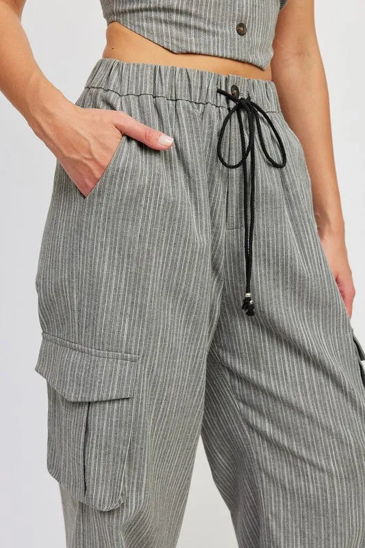 TEEK - STRIPED DRAWSTRING CARGO PANTS