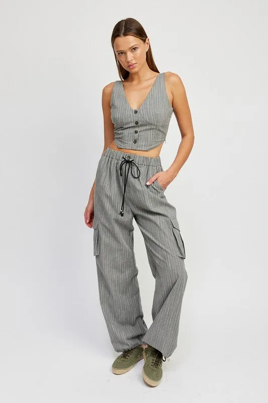 TEEK - STRIPED DRAWSTRING CARGO PANTS