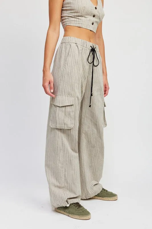 TEEK - STRIPED DRAWSTRING CARGO PANTS