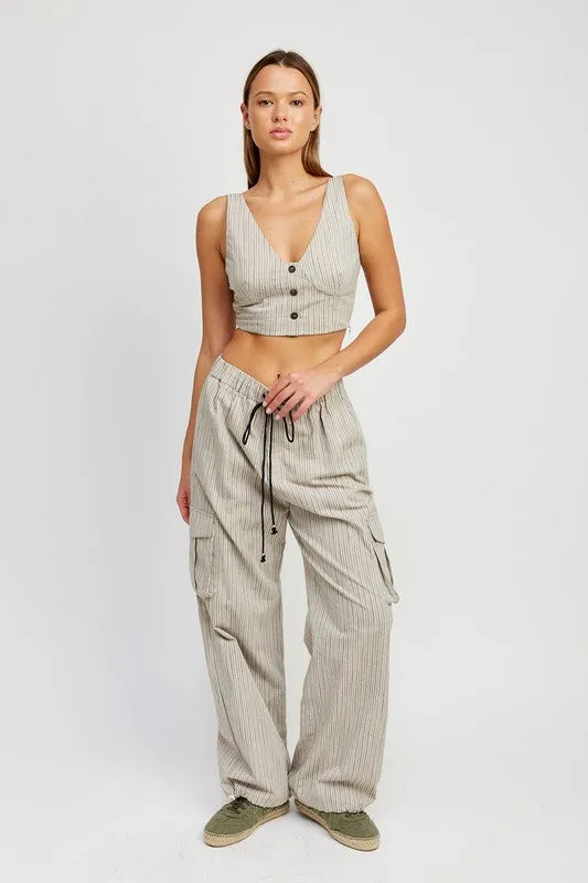 TEEK - STRIPED DRAWSTRING CARGO PANTS