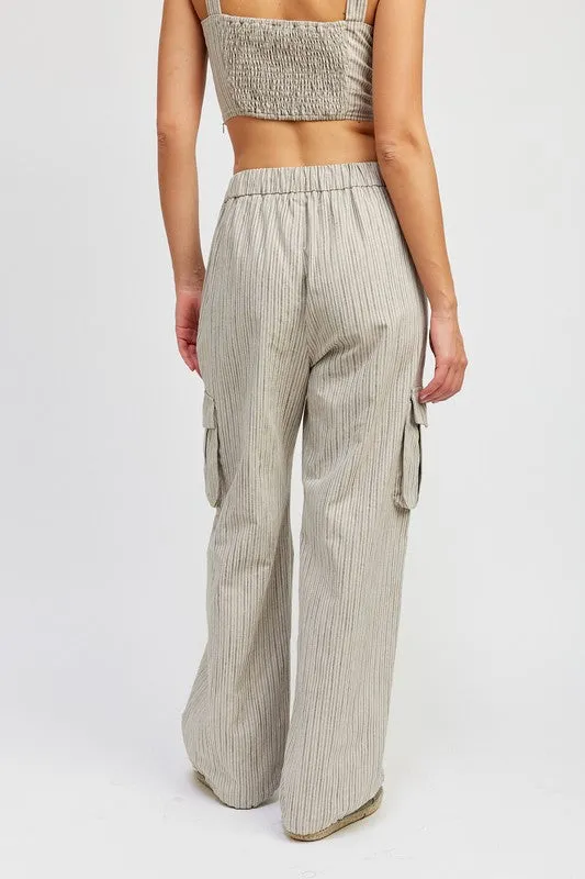 TEEK - STRIPED DRAWSTRING CARGO PANTS