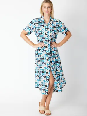 Top Stitch Shirt Dress - 30215 Blue