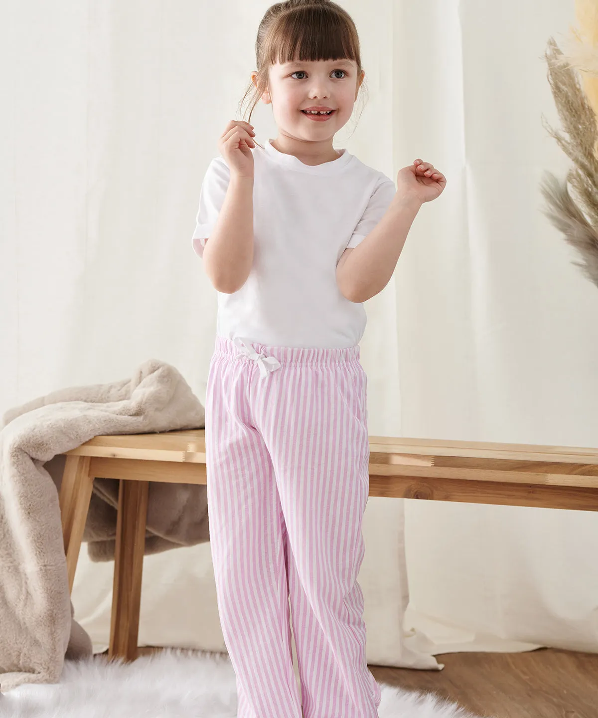 White/Pink/White Stripe - Kids long pyjamas